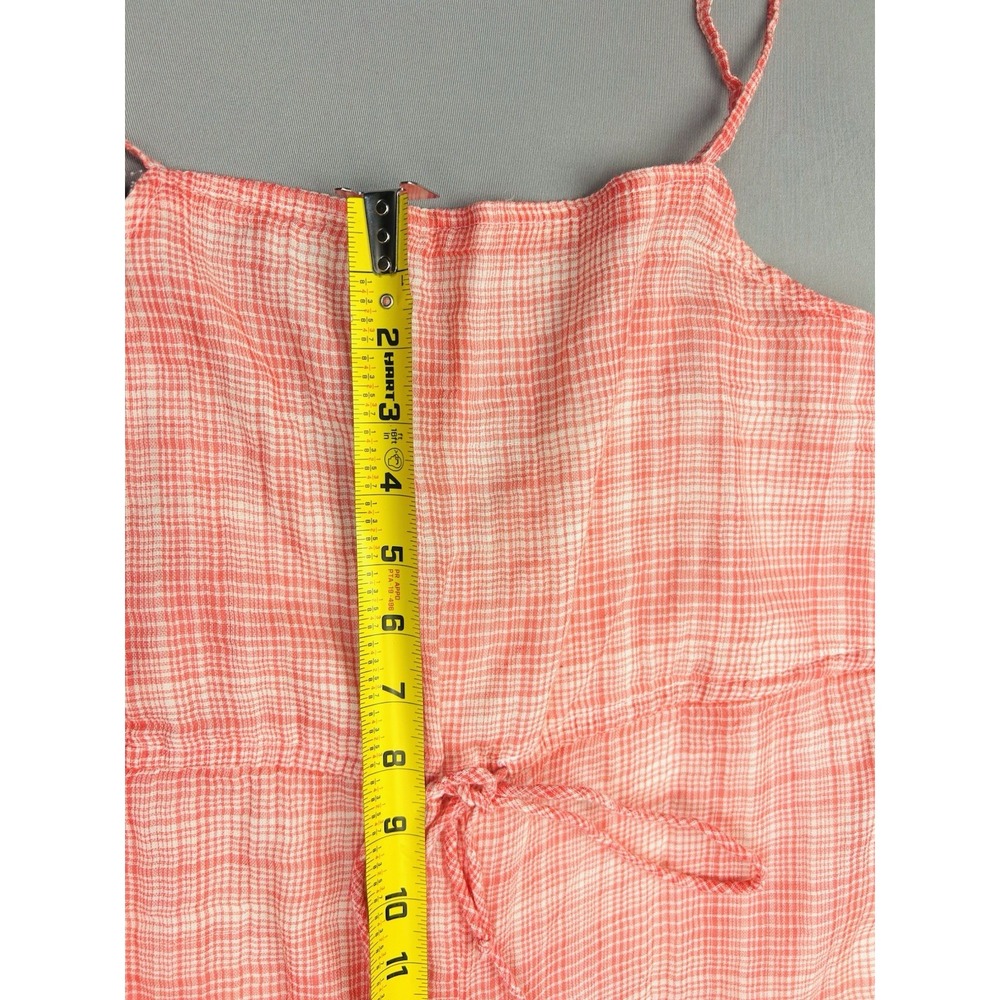 Urban Outfitters Women's XS Gauzy‎ Summer Coral Plaid Overalls Jumpsuit - Picture 6 of 16